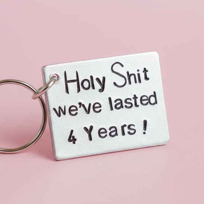 Hand Stamped Personalised Keychain Keyring Anniversary Gifts 4th Wedding Anniversary