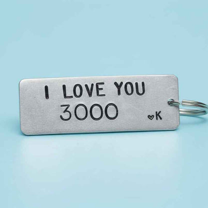 Hand Stamped Personalised Keychain Keyring Anniversary GiftsI Love You 3000