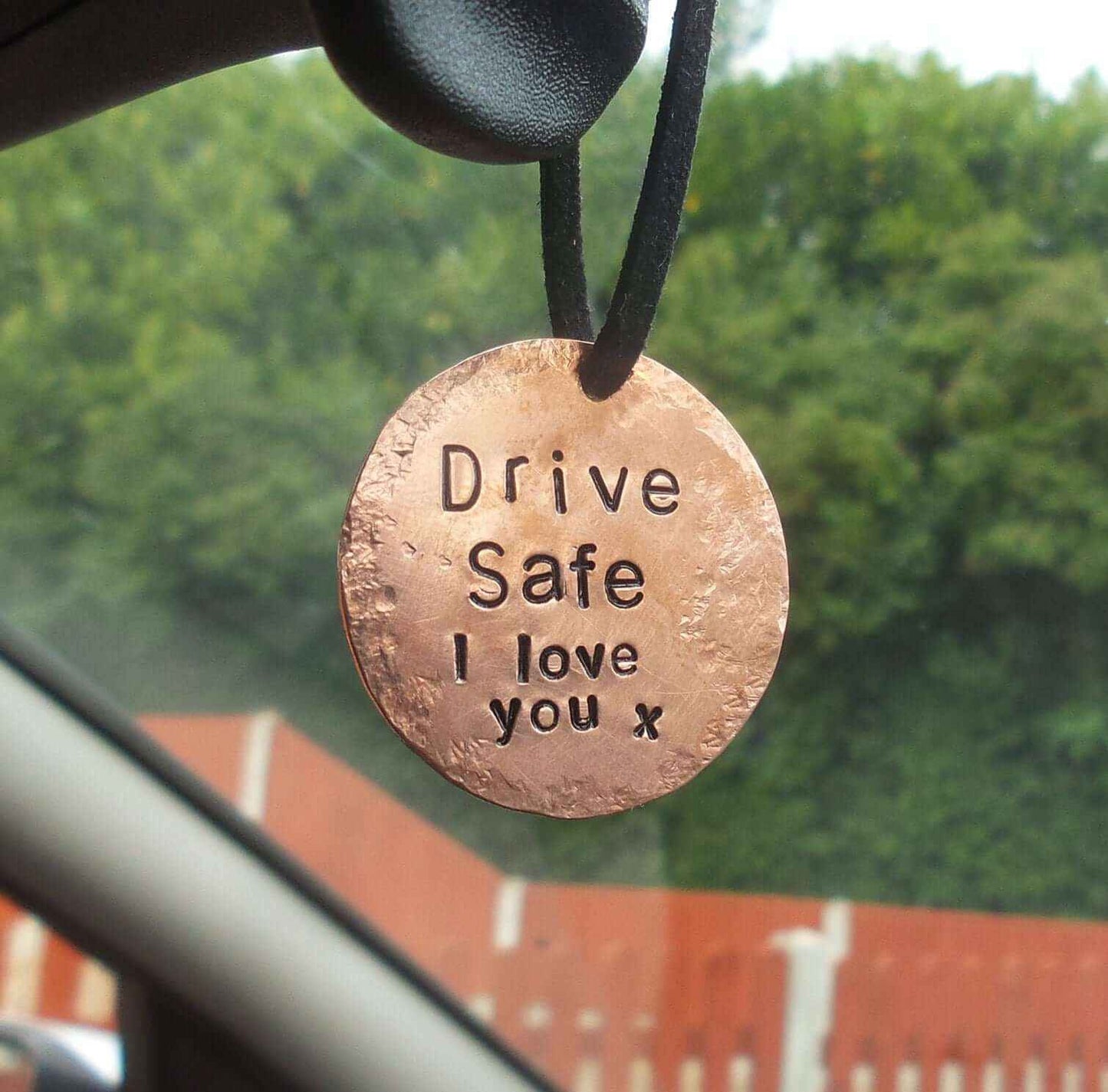 Hand Stamped Personalised Keychain Keyring Anniversary GiftsDrive Safe I Love You Rear View Mirror Charm Gifts Personalised