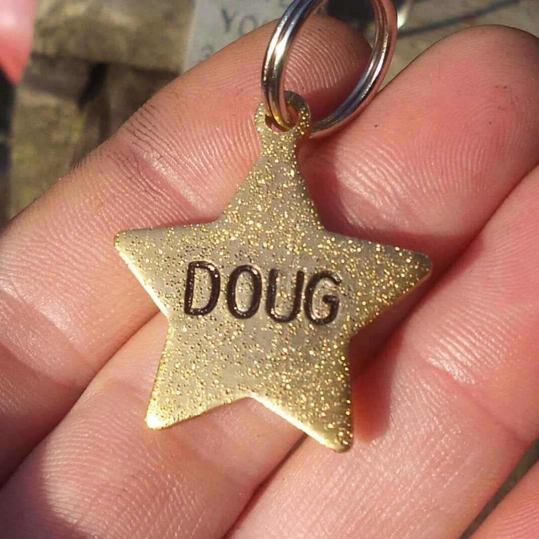 Hand Stamped Personalised Keychain Keyring Anniversary GiftsDog Tag Gold Star Personalised ID Disc Dog Tag Kitten Name Number