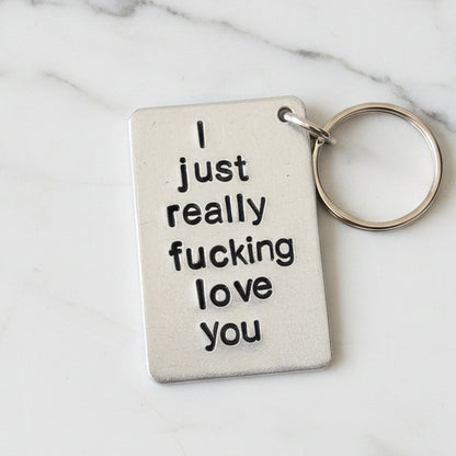 Hand Stamped Personalised Keychain Keyring Anniversary GiftsI Love You Keyring