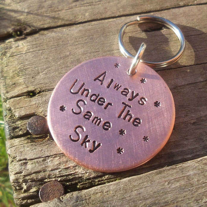 Hand Stamped Personalised Keychain Keyring Anniversary GiftsAlways Under The Same Sky