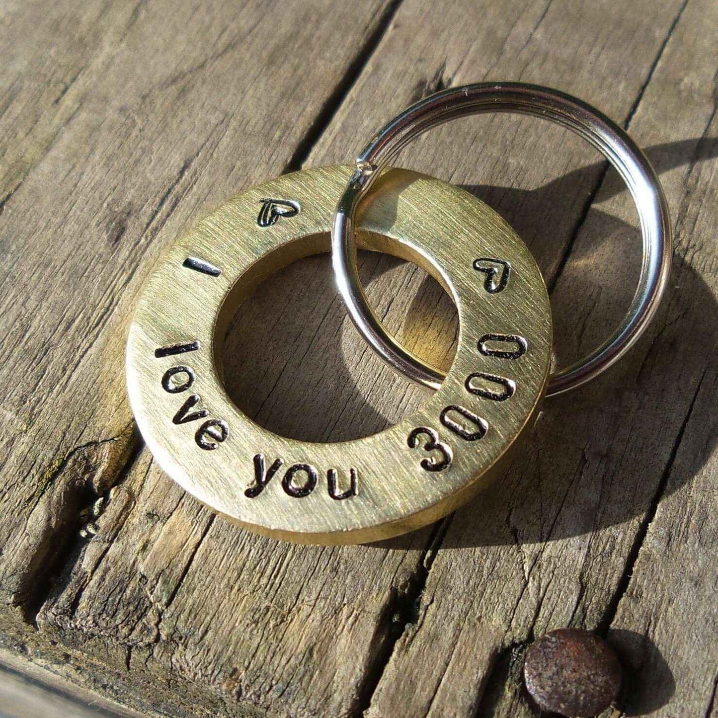 Hand Stamped Personalised Keychain Keyring Anniversary GiftsI Love You 3000