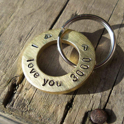Hand Stamped Personalised Keychain Keyring Anniversary GiftsI Love You 3000