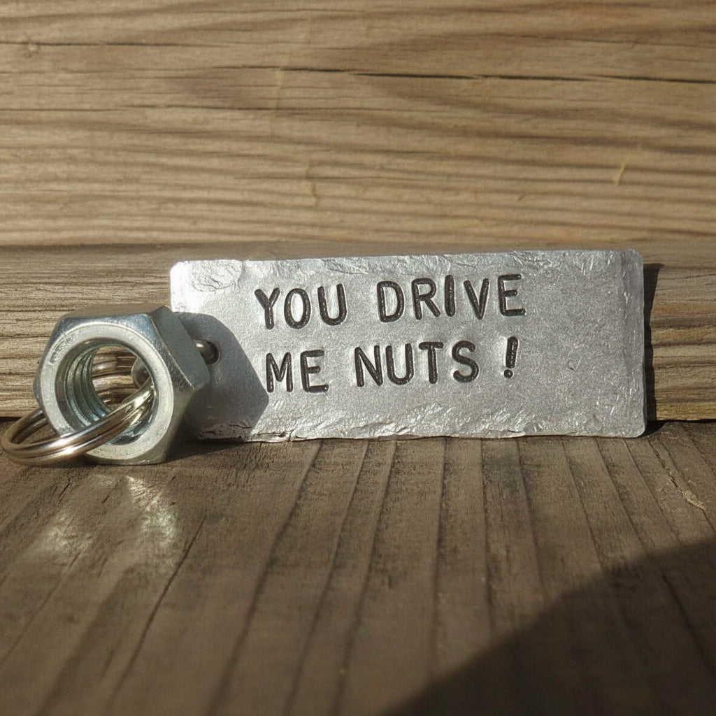 Hand Stamped Personalised Keychain Keyring Anniversary GiftsYou Drive Me Nuts