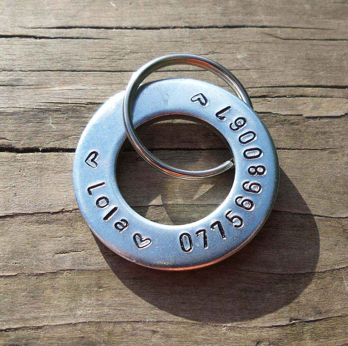Hand stamped dog tags personalised pet id disc dog collar tag copper Steel gold