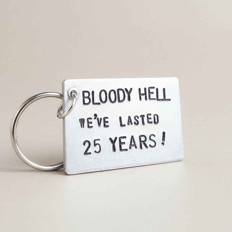 Hand Stamped Personalised Keychain Keyring Anniversary 25th Wedding Anniversary