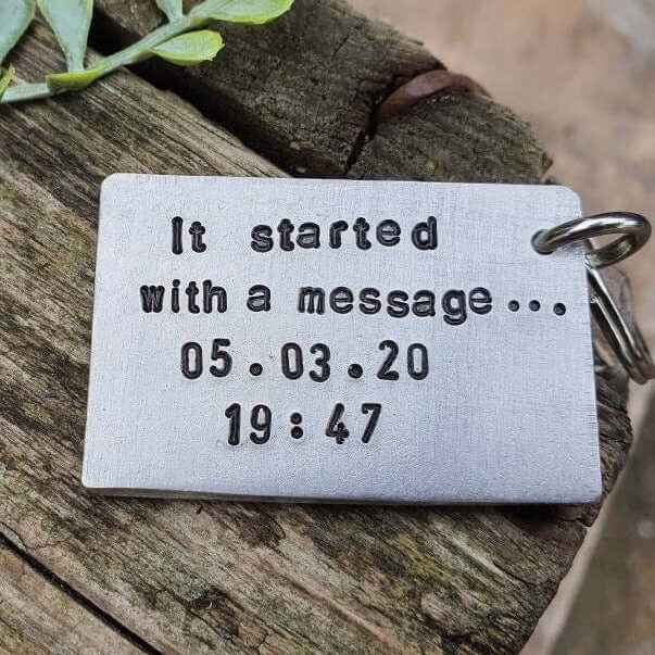 It Started With A Message Stamped Personalised Keychain Keyring Anniversary Gifts