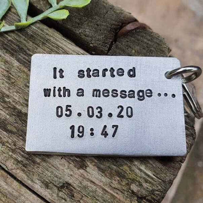 It Started With A Message Stamped Personalised Keychain Keyring Anniversary Gifts