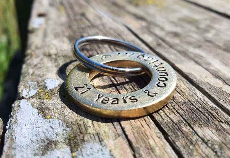 21 Years & Counting Keyring Gifts 21st Anniversary BRASS Keychain