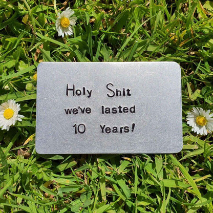10th Wedding Anniversary Gifts Aluminium and Tin Gift Holy Shit We've Lasted
