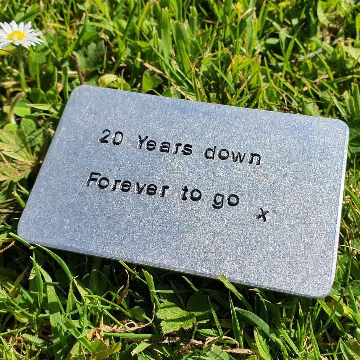 Hand Stamped Personalised Keychain Keyring Anniversary Gifts 20 Years Down Forever To Go 20th Anniversary Personalised Metal Card