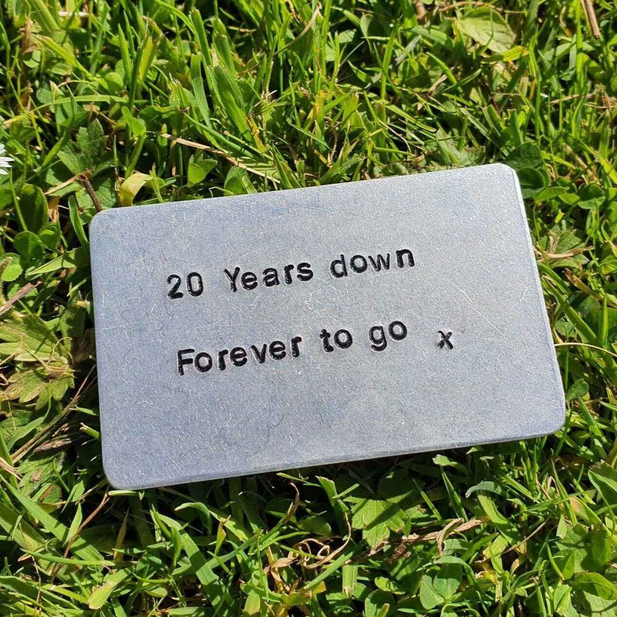 Hand Stamped Personalised Keychain Keyring Anniversary Gifts 20 Years Down Forever To Go 20th Anniversary Personalised Metal Card