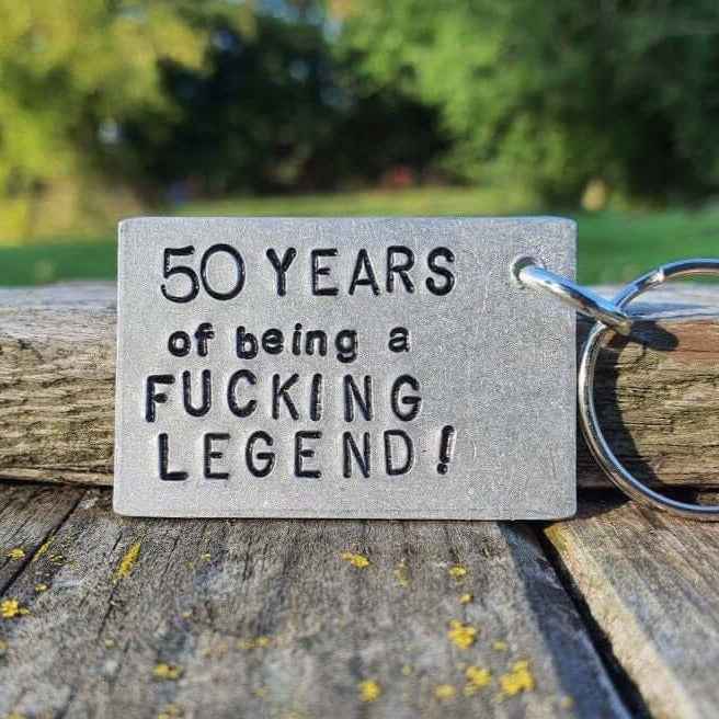 Hand Stamped Personalised Keychain Keyring Anniversary Gifts. 50th Birthday Keychain