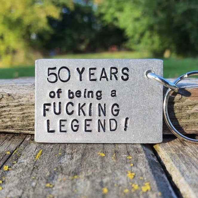 Hand Stamped Personalised Keychain Keyring Anniversary Gifts50th Birthday Keychain