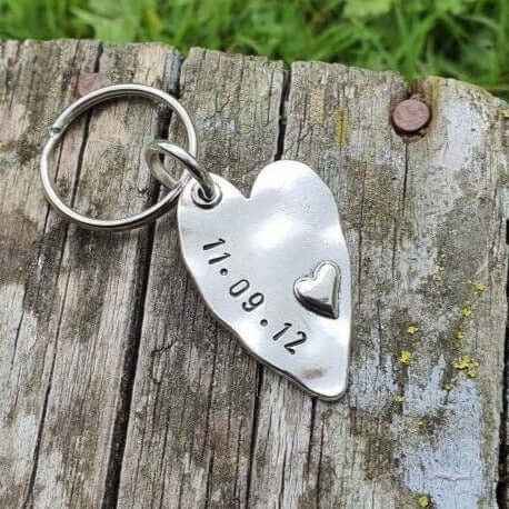 Hand Stamped Personalised Keychain Keyring Anniversary GiftsPersonalised Heart Keyring Anniversary Gifts Husband Wife Keychain
