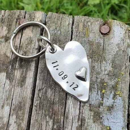 Hand Stamped Personalised Keychain Keyring Anniversary GiftsPersonalised Heart Keyring Anniversary Gifts Husband Wife Keychain