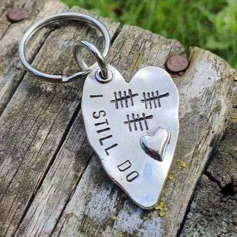 Hand Stamped Personalised Keychain Keyring 15th Anniversary Gifts