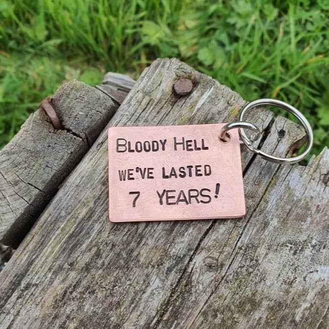 7th Wedding Anniversary Gifts Copper Anniversary Gift Bloody Hell We've Lasted 7 Years Copper Anniversary Keychain