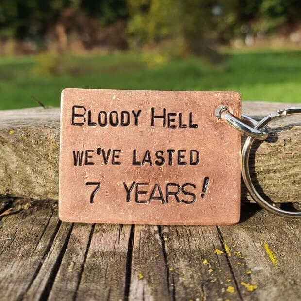 7th Wedding Anniversary Gifts Copper Anniversary Gift Bloody Hell We've Lasted 7 Years Copper Anniversary Keychain