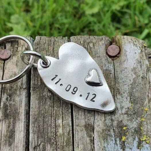Hand Stamped Personalised Keychain Keyring Anniversary GiftsPersonalised Heart Keyring Anniversary Gifts Husband Wife Keychain