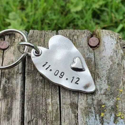 Hand Stamped Personalised Keychain Keyring Anniversary GiftsPersonalised Heart Keyring Anniversary Gifts Husband Wife Keychain