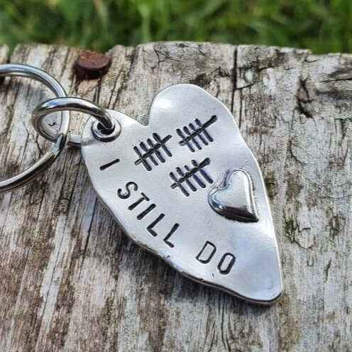Hand Stamped Personalised Keychain Keyring 15th Anniversary Gifts