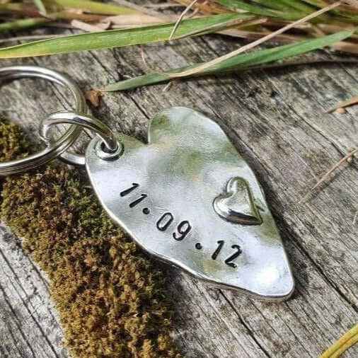 Hand Stamped Personalised Keychain Keyring Anniversary GiftsPersonalised Heart Keyring Anniversary Gifts Husband Wife Keychain