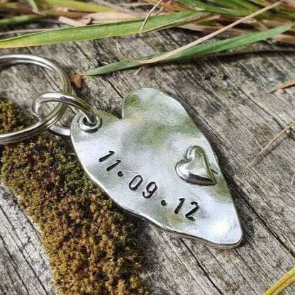 Hand Stamped Personalised Keychain Keyring Anniversary GiftsPersonalised Heart Keyring Anniversary Gifts Husband Wife Keychain