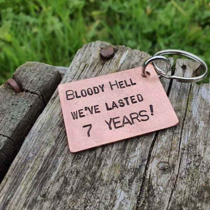 7th Wedding Anniversary Gifts Copper Anniversary Gift Bloody Hell We've Lasted 7 Years Copper Anniversary Keychain